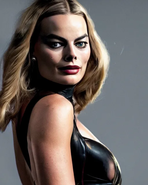 Image similar to portrait of margot robbie as cat woman, full body shot, highly detailed, detailed face, cinematic, professional photograph