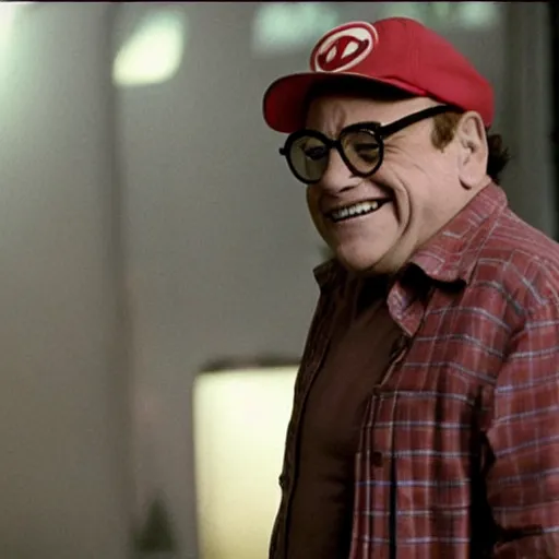 Prompt: Danny DeVito as Super Mario, cinematic, Wide-shot, atmospheric lighting, directed by Quentin Tarantino, movie still