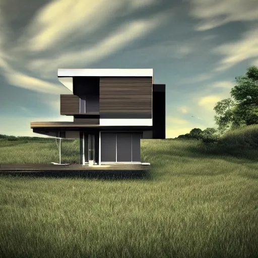 Image similar to a 4 k picture of a modern day house in the middle of nowhere, digital art