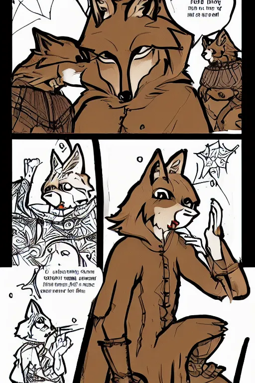 Image similar to a graphic novel comic about medival anthropomorphic foxes, by mike holmes, manga, webcomic, by kawacy