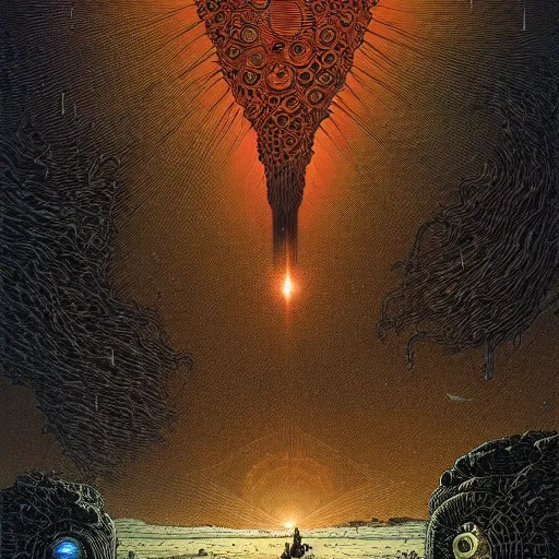 Image similar to seti dishes by dan mumford and beksinski, gustave dore, artstation