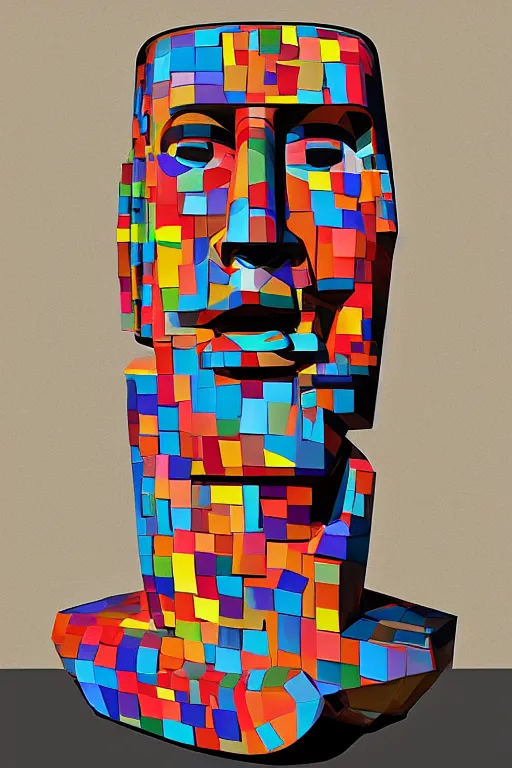 Image similar to cubist moai statue cutout digital illustration cartoon colorful beeple