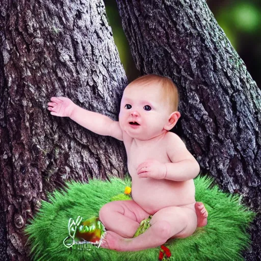 Image similar to baby on a tree, photorealistic, detailed