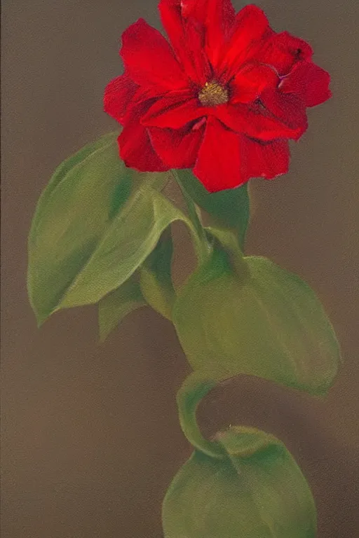 Image similar to a chiaroscuro oil painting of a infinity recursive red flower