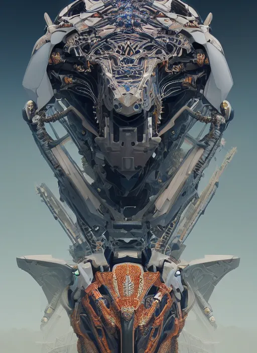 Image similar to symmetry!! portrait of a hybrid robot eagle, floral! horizon zero dawn machine, intricate, elegant, scary, fierce, highly detailed, ray tracing, digital painting, artstation, concept art, smooth, sharp focus, illustration, art by artgerm and greg rutkowski and alphonse mucha, 8 k