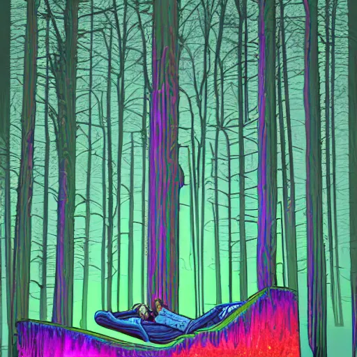 Prompt: thegodric forest settee monolithic monuments by dan mumford and tom thomson, 8 k resolution digital art. lot of neons. trending on artstation. psychedelic luminus rapids vault biscuit