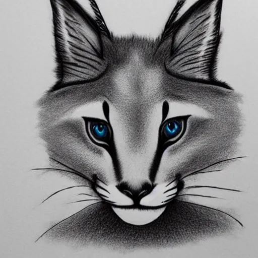 Image similar to cute fluffy caracal, black ink on paper, trending on artstation, beautiful, intricate, detailed