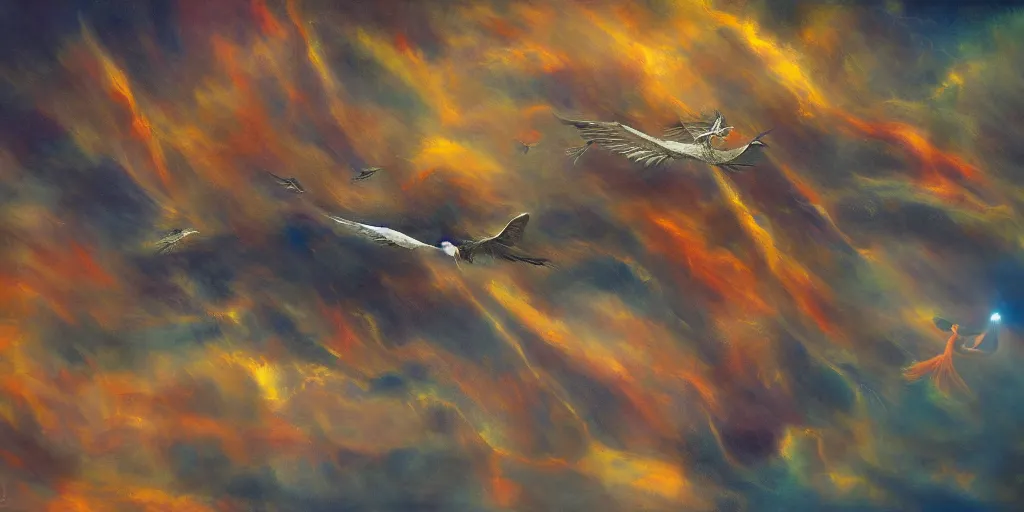 Image similar to dreams taking flight, surreal painting, 4 k