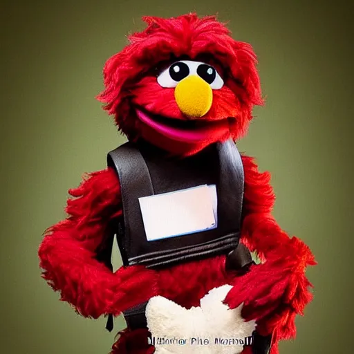 Prompt: a fluffy muppet in the shape of elmo with fluffy soft dark brown fur and with rabbit ears wearing a karate uniform out in nature, photography, photorealistic, muppet, national geohraphic