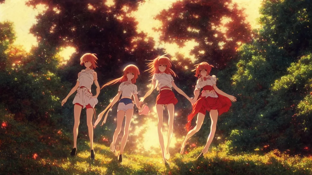 Prompt: a film still of a 1 9 8 0's anime girls going out from ufo, hdr, full body mid shot, perfect art, trending on pixiv fanbox, painted by gaston bussiere, makoto shinkai, akihiko yoshida, craig mullins
