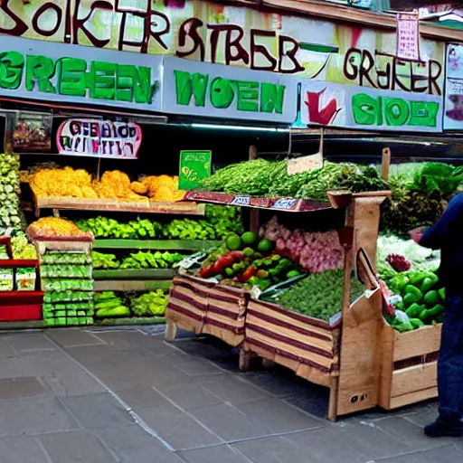 Image similar to greengrocer with a sign that says counter strike