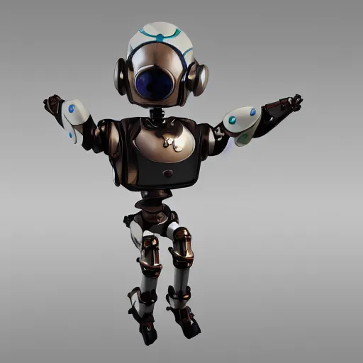 Image similar to cute chibi pvc figure of a robot girl, steampunk knight armor, energetic, anime, vray