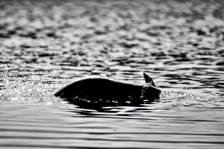 Prompt: a real life water pokemon swimming in a lake, sight proof, black and white, blurry, old camera, grainy, motion blur, unfocused, full body shot, wide angle