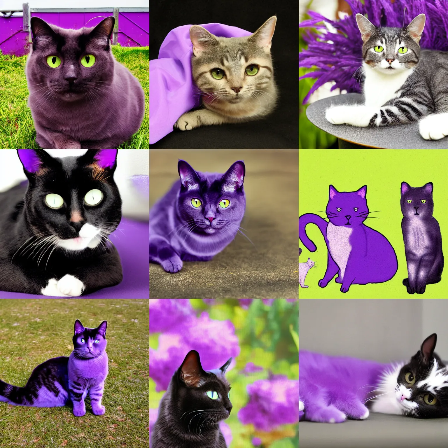 Prompt: a cat fully tainted purple