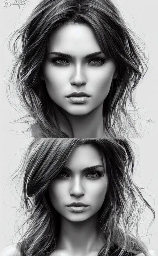 Image similar to up close portrait of a beautiful woman in black and white, photorealistic, intricate perfect hair, rule of thirds, art by diego fazio and diegoKoi and oscar Ukono, concept art, sharp focus, artgerm, 8k highly detailed