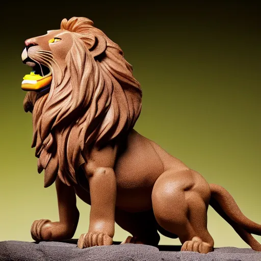 Image similar to a figma lion, side view, full body, 4 k, highly detailed, subject centered, uncropped, studio photography