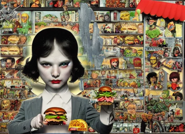 Image similar to the x - man made of x - burger, lowbrow, matte painting, 3 - d highly detailed, in the style of mark ryden,