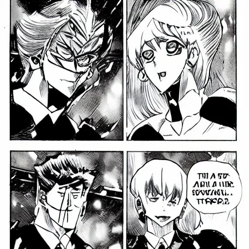 Prompt: Comic book panels from a manga about wearing giant shoulder pads to give you power