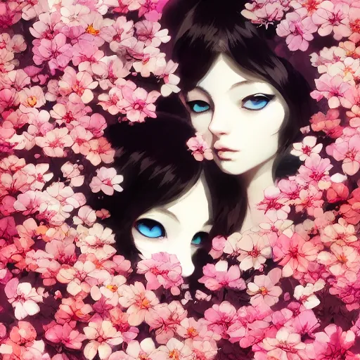 Image similar to kittens in flowers, intricate complexity, by greg rutkowski, artgerm, ross tran, conrad roset, takato yomamoto, ilya kuvshinov. 4 k, beautiful, cinematic dramatic atmosphere