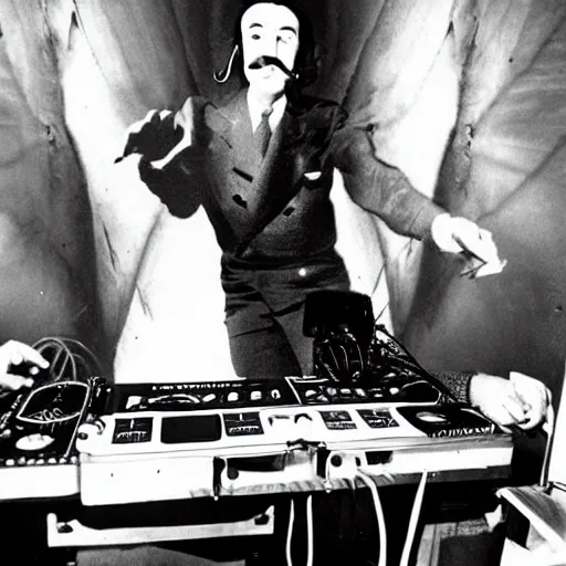 Image similar to salvador dali on the dj decks