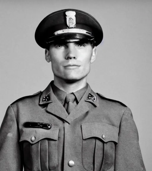 Prompt: black and photo of Jerma as a WW2 general
