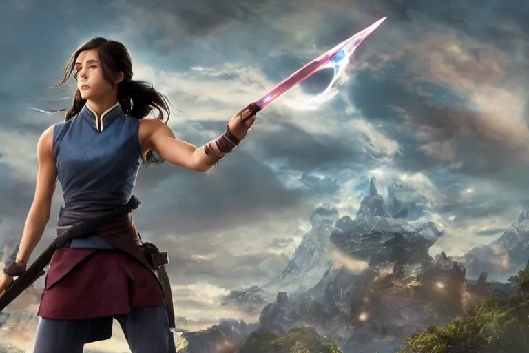 Image similar to live action film still of korra in the new fantasy movie, cinematic lighting