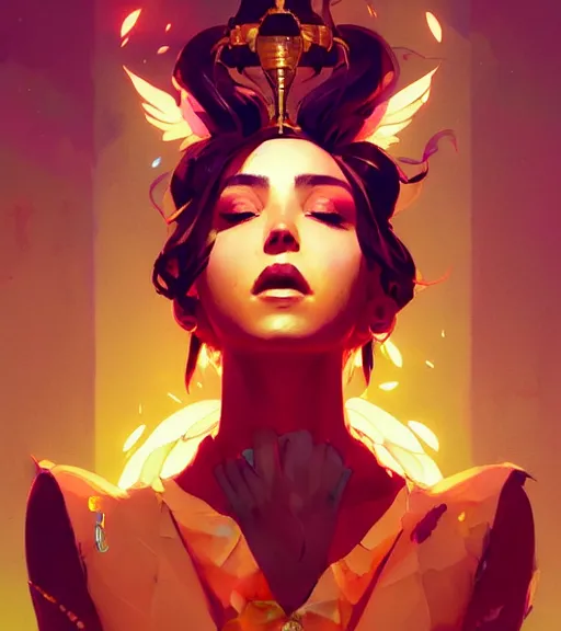 Prompt: portrait of a beautiful phoenix queen in complex and shiny dress by ross tran and atey ghailan, by greg rutkowski, by greg tocchini, by james gilleard, by joe fenton, by kaethe butcher, dynamic lighting, grunge aesthetic