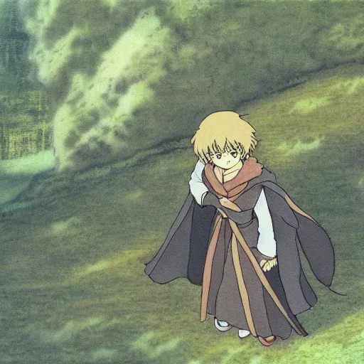 Image similar to peregrin took from the anime lord of the rings (1986), studio ghibli, very detailed, realistic