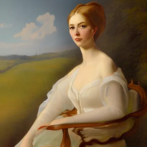 Prompt: a portrait of elsa jean in an 1 8 5 5 painting by elisabeth jerichau - baumann. painting, oil on canvas