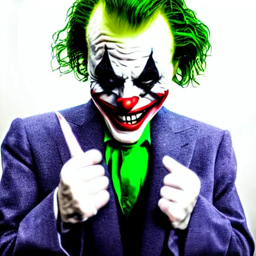 Image similar to jerry springer as the joker, sony a 7 r iv, symmetric balance, polarizing filter, photolab, lightroom, 4 k, dolby vision, photography awardm, voque, perfect face