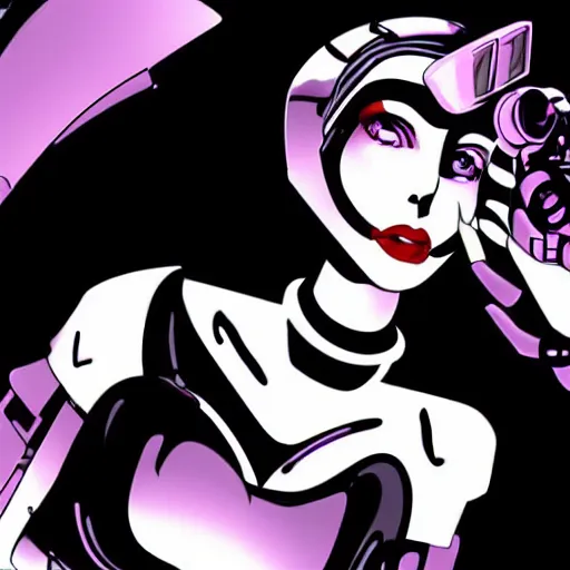 Image similar to beautiful romantic seductive robot android woman with bright lipstick sings on stage in a dimly lit futuristic nightclub, dark city, twilight zone