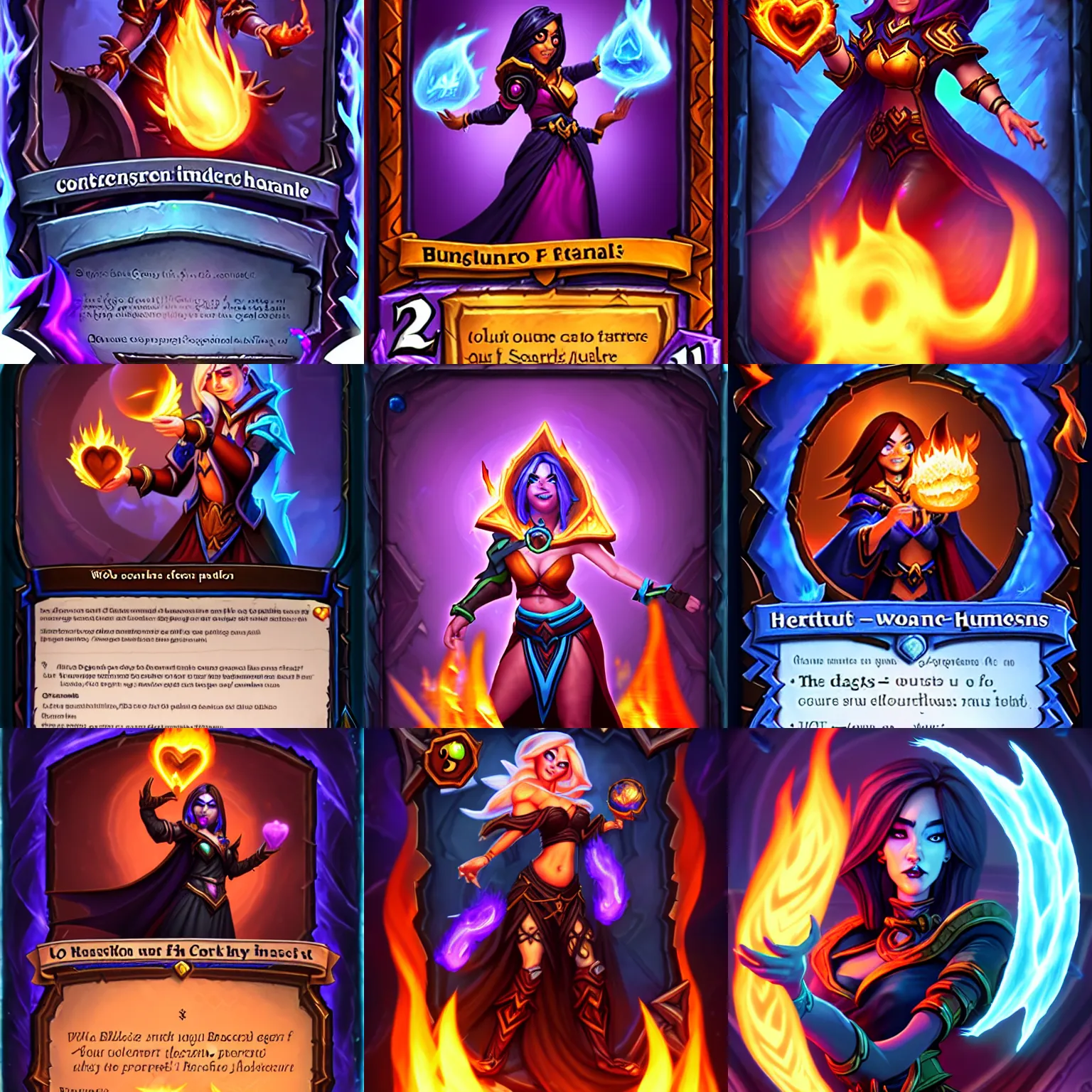 Prompt: Who : a sorceress with black clothes casting a fire ball; Physical : voluptious; IMPORTANT : Hearthstone official splash art, Heartstone original art style, award winning