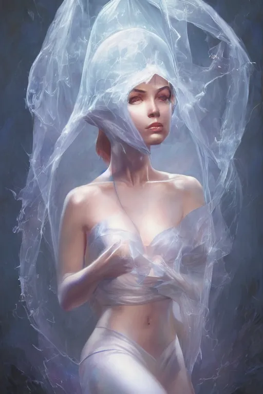 Image similar to portrait of the collar tulpa unsealer wearing dream veil by artgerm and Craig Mullins, James Jean, Andrey Ryabovichev, Mark Simonetti and Peter Morbacher 16k