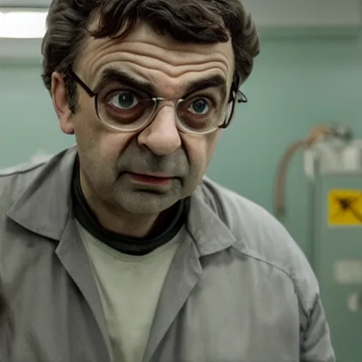 Prompt: Rowan Atkinson as the reactor technician in Chernobyl miniseries (2019)