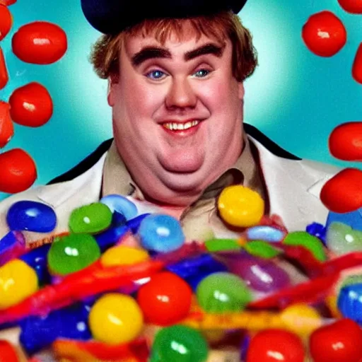 Image similar to john candy in a bowl of candy, high detail