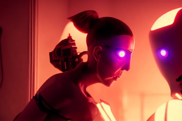 Image similar to vfx film, love death and robots, flat color profile low - key lighting award winning photography arri alexa cinematography, hyper real photorealistic cinematic, atmospheric cool colorgrade