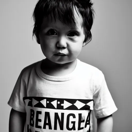 Prompt: the face of punk rock alien at 1 years old wearing balenciaga clothing, black and white portrait by julia cameron, chiaroscuro lighting, shallow depth of field, 8 0 mm, f 1. 8