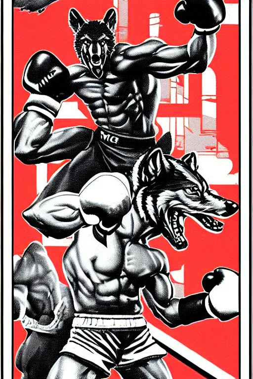 Image similar to extreme long shot. 8 bit nes graphics. hermann nitschantropomorphic muscular masculine wolf. kickboxer fighter, in shorts. wolf head. art from nes game cartridge,