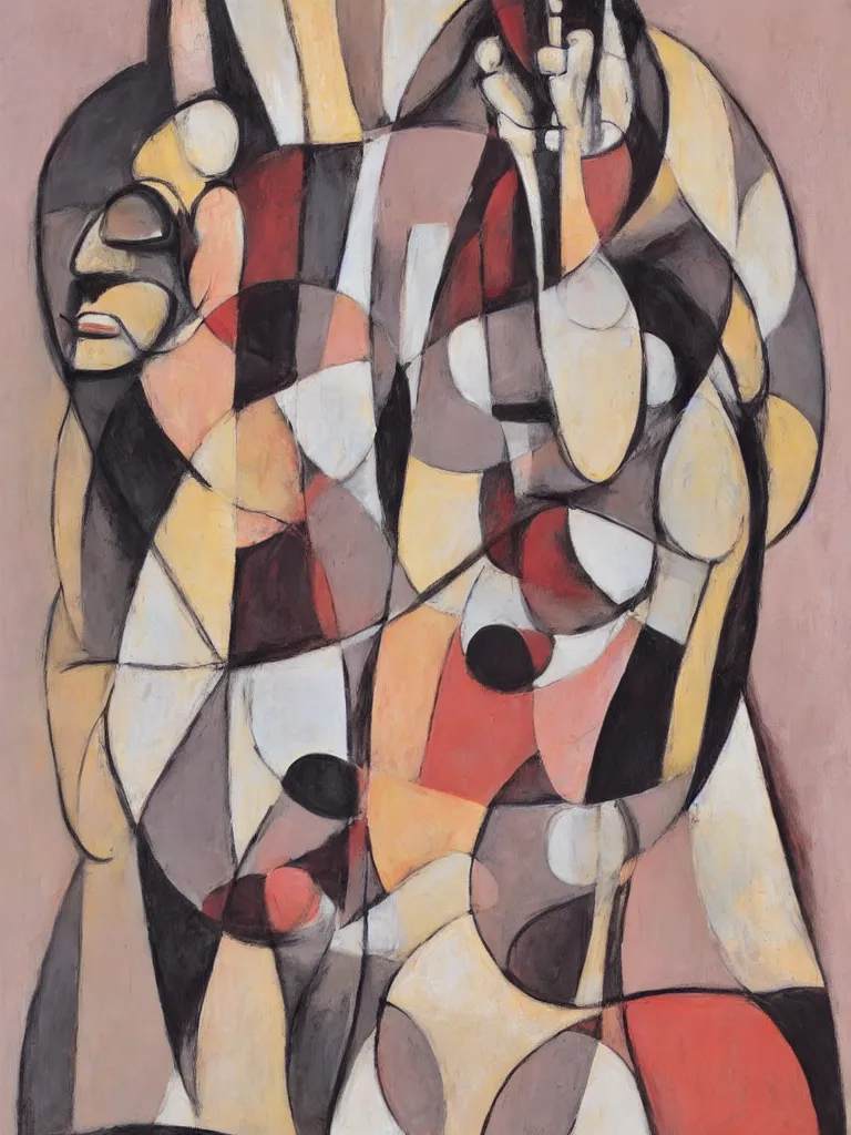 Prompt: abstract figurative art of a human figure by george condo in an aesthetically pleasing natural and pastel color tones, hints of cubism