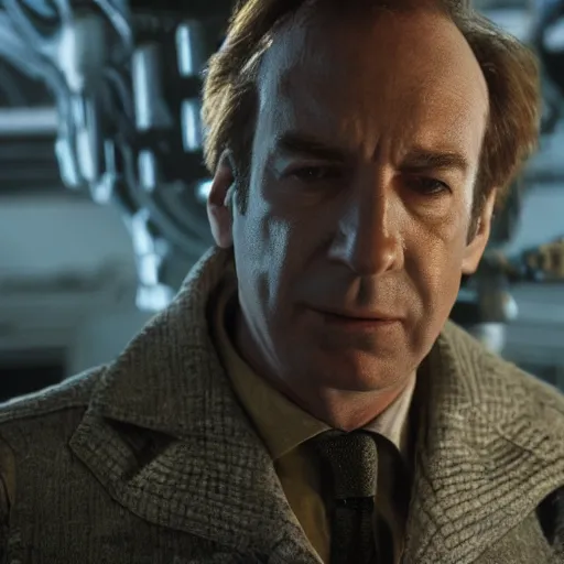 Image similar to film still of saul goodman in aliens, unreal engine, uhd, by ridley scott and h r giger, very detailed, realistic