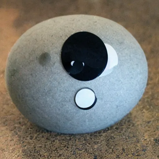 Prompt: grey rock with googly eyes