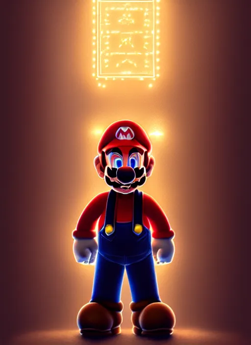 Image similar to portrait of super mario, intricate, elegant, glowing lights, highly detailed, digital painting, artstation, concept art, smooth, sharp focus, illustration, art by wlop, mars ravelo and greg rutkowski