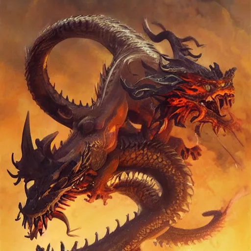 Prompt: A beautiful oil painting of Nezha fighting a Chinese dragon, by Frank Frazetta, Greg Rutkowski, Boris Vallejo, epic fantasy character art, high fantasy, Exquisite detail, post-processing, low angle, masterpiece, cinematic