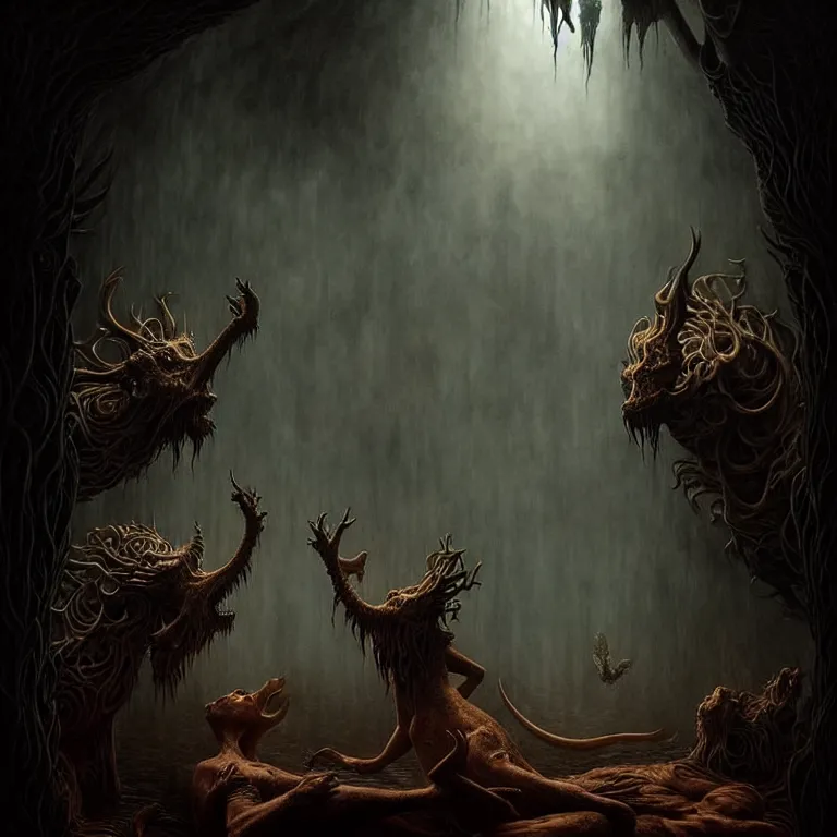 Image similar to epic professional digital art of hungry mystical creatures, moody atmospheric lighting, painted, intricate, detailed, foreboding, by leesha hannigan, wayne haag, reyna rochin, ignacio fernandez rios, mark ryden, iris van herpen,, epic, stunning, gorgeous, much wow, cinematic, masterpiece.