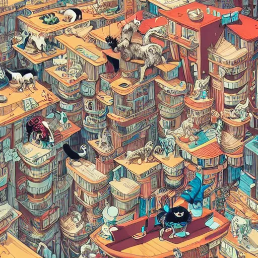 Image similar to crazy dog apartments, extremely detailed, sharp focus, wide view, full body shot, smooth, digital illustration, by james jean, by rossdraws, frank franzzeta, mcbess, sakimichan