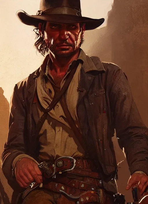 Image similar to highly detailed portrait of indiana jones red dead redemption art, unreal engine, fantasy art by greg rutkowski