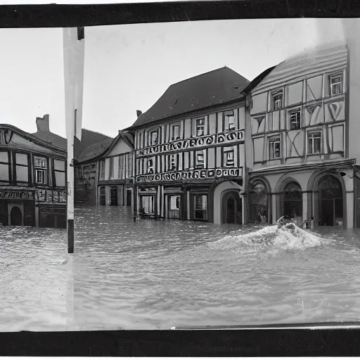 Image similar to stereoscopic image of a small german town being flooded