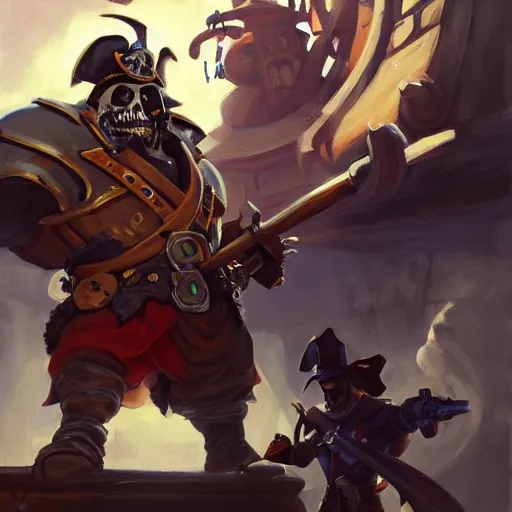 Image similar to greg manchess portrait painting of partially armored undead pirate captain lechuck as overwatch character, medium shot, asymmetrical, profile picture, organic painting, sunny day, matte painting, bold shapes, hard edges, street art, trending on artstation, by huang guangjian, gil elvgren, ruan jia, greg rutkowski, gaston bussiere