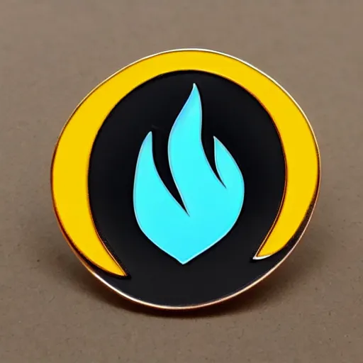 Image similar to a diamond enamel pin depicting a minimalistic clean illustration fire flames warning label, smooth curves