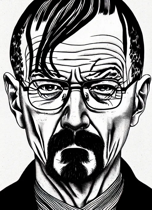 Image similar to junji ito style portrait of walter white, intricate, highly detailed, illustration, art by junji ito, junji ito